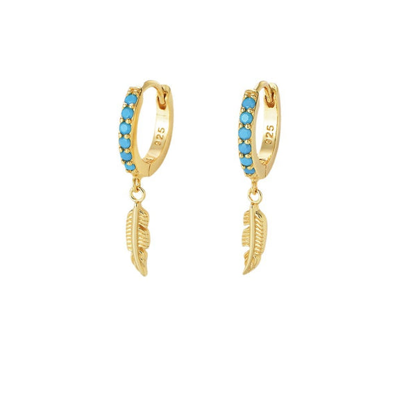 Women's S925 Sterling Silver Turquoise Feather Ear Jewelry With Diamond Design