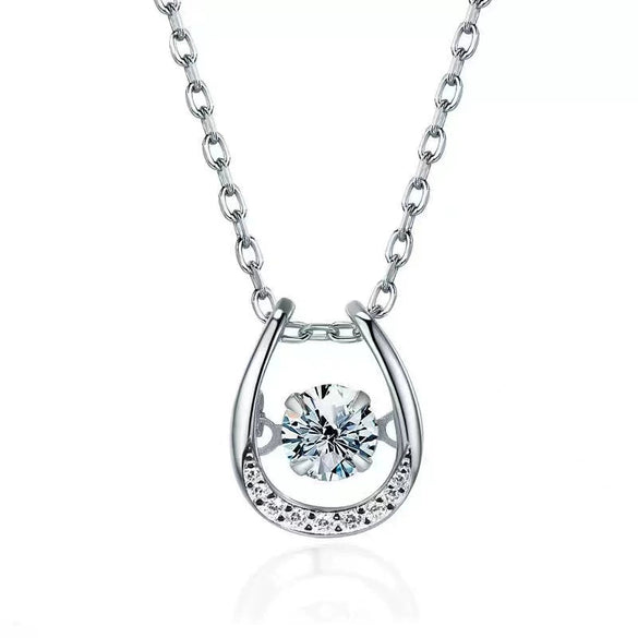 Women's S925 Sterling Silver U Shape Horseshoe Pendant Necklace With Diamond Accents Light Luxury Clavicle Chain