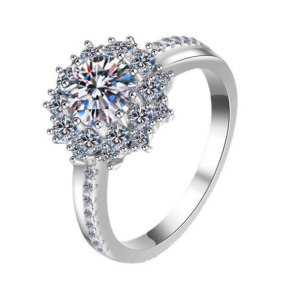 Women's S925 Sterling Silver U Shaped Ring With Platinum Plated Finish And Moissanite Setting
