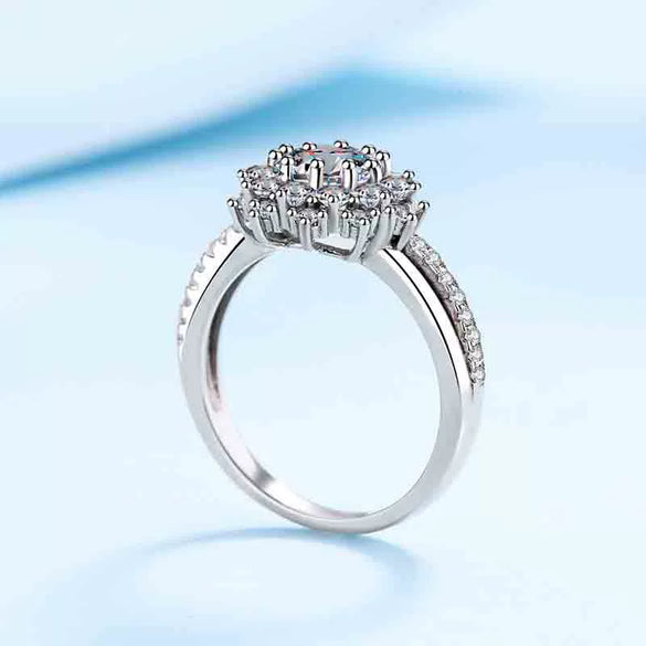 Women's S925 Sterling Silver U Shaped Ring With Platinum Plated Finish And Moissanite Setting