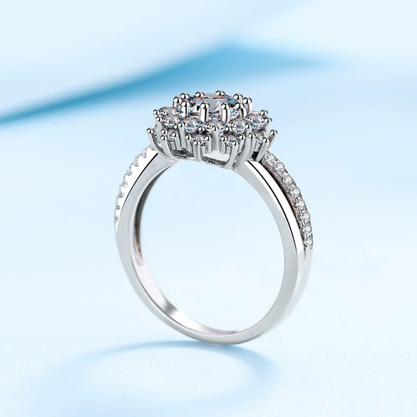 Women's S925 Sterling Silver U Shaped Ring With Platinum Plated Finish And Moissanite Setting