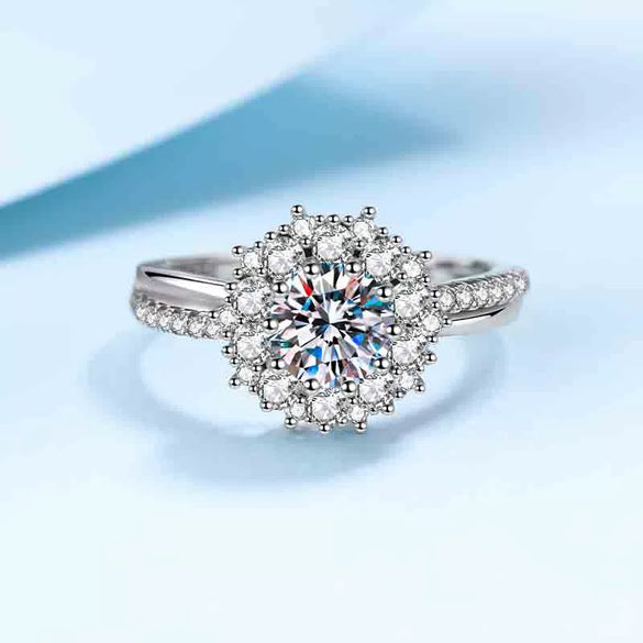 Women's S925 Sterling Silver U Shaped Ring With Platinum Plated Finish And Moissanite Setting