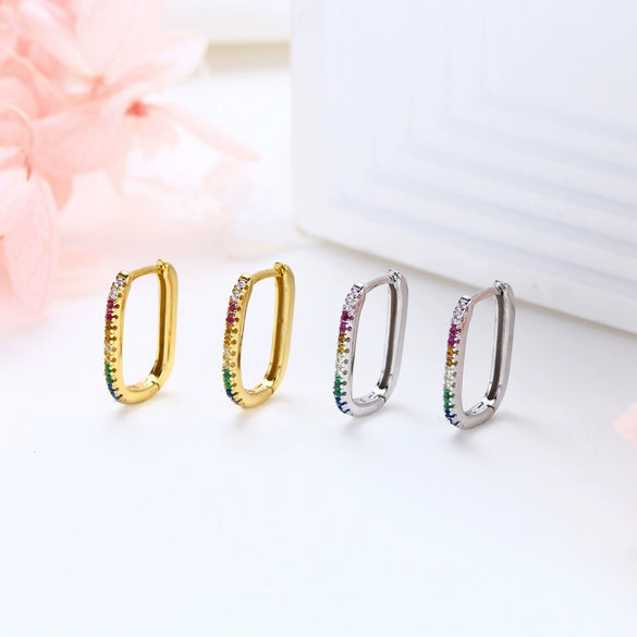 Women's S925 Sterling Silver Ushaped Geometric Inlaid Zircon Earrings