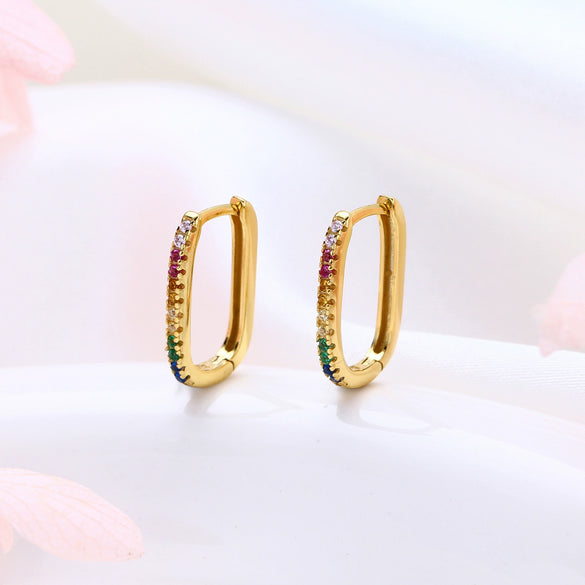 Women's S925 Sterling Silver Ushaped Geometric Inlaid Zircon Earrings