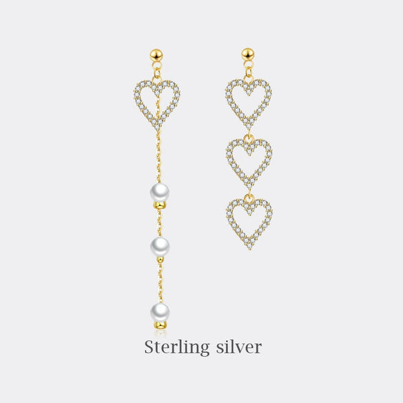 Women's S925 Sterling Silver Vintage Pearl Tassel Long Earrings With Geometric Pattern
