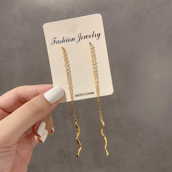 Women's S925 Sterling Silver Vintage Pearl Tassel Long Earrings With Geometric Pattern