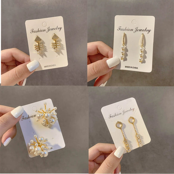 Women's S925 Sterling Silver Vintage Pearl Tassel Long Earrings With Geometric Pattern