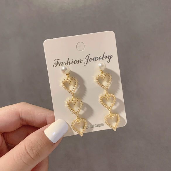 Women's S925 Sterling Silver Vintage Pearl Tassel Long Earrings With Geometric Pattern