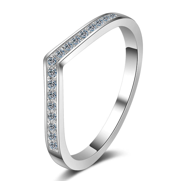 Women's S925 Sterling Silver Vshaped Geometric Ring With Moissanite And Electroplating Treatment