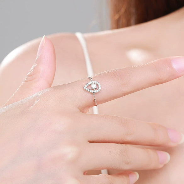 Women's S925 Sterling Silver Water Drop Hollow Geometric Ring Light Luxury Niche Original Design Seiko