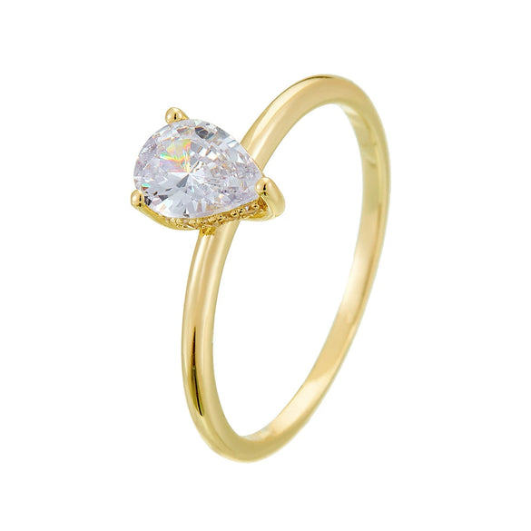 Women's S925 Sterling Silver Water Drop Zircon Ring Simulated Diamond Classic Style Hand Jewelry