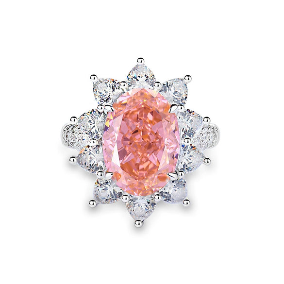 Women's S925 Sterling Silver Yellow Diamond Ring With Geometric Style And Ice Flower Cut