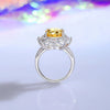 Women's S925 Sterling Silver Yellow Diamond Ring With Geometric Style And Ice Flower Cut