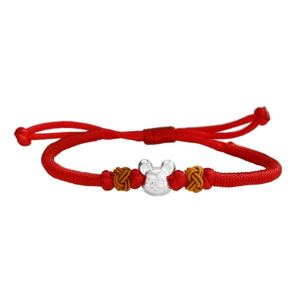 Women's S925 Sterling Silver Zodiac Rat Red Rope Bracelet Handwoven Animal Charm Bracelet With Electroplated Niche Design