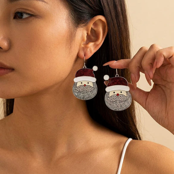 Women's Santa Claus Christmas Tree Drop Earrings With Rhinestone Accents Alloy Electroplated Cartoon Holiday Ear Hooks