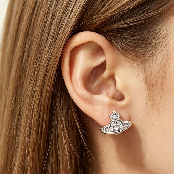 Women's Saturn Planet Drop Earrings With Diamondstudded Electroplated Metal Constellation Design Compact Fashion Punk Style