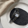 Women's Sea Blue Motherofpearl Sugar Cube Metal Case Ordinary Glass Mirror Bracelet Watch Simple Cold Light Luxury Style
