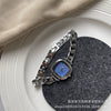 Women's Sea Blue Motherofpearl Sugar Cube Metal Case Ordinary Glass Mirror Bracelet Watch Simple Cold Light Luxury Style
