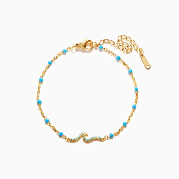 Women's Sea Wave Blue Enamel Glue Drop Bracelet 925 Pure Silver Geometric Electroplated