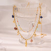 Women's Seahorse Heart Pendant Stainless Steel Double Layer Necklace With Pearls Rhinestones And Natural Stones Geometric Plated Design