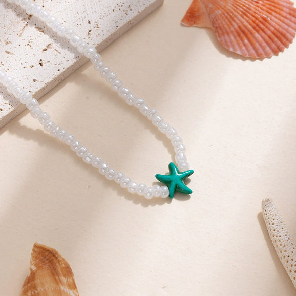 Women's Seaside Casual Handmade Starfish Necklace With Imitation Pearls And Resin Pendant Ball Chain Style