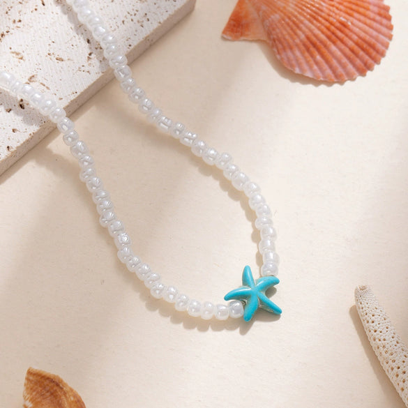 Women's Seaside Casual Handmade Starfish Necklace With Imitation Pearls And Resin Pendant Ball Chain Style