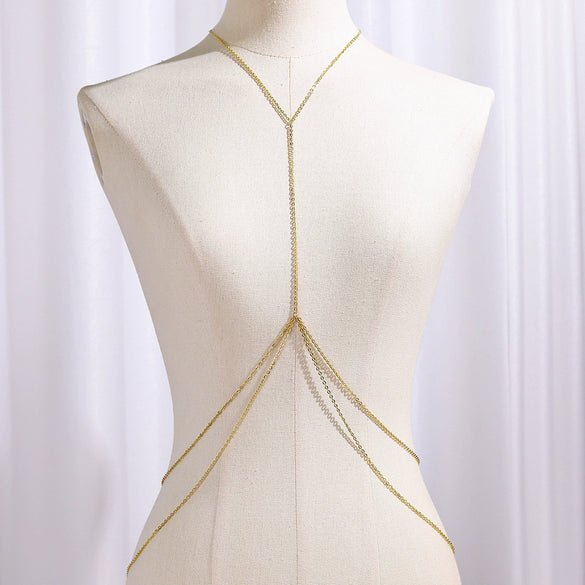 Women's Sexy Sequins Iron Body Chain With Goldplated Artificial Gemstones And Semiprecious Stones And Electroplating Process