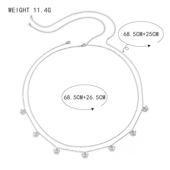 Women's Sexy Tassel Butterfly Pendant Double Waist Chain Metal Alloy Electroplated Body Chain