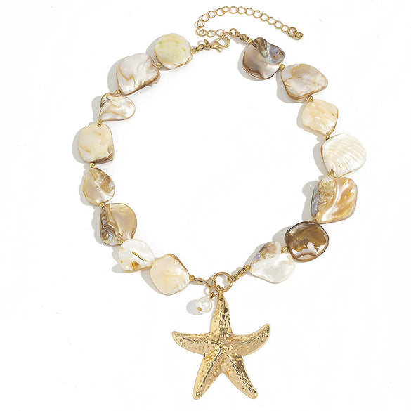 Women's Shell Imitation Pearl Alloy Animals Zodiac Signs Handmade Starfish Conch Necklace