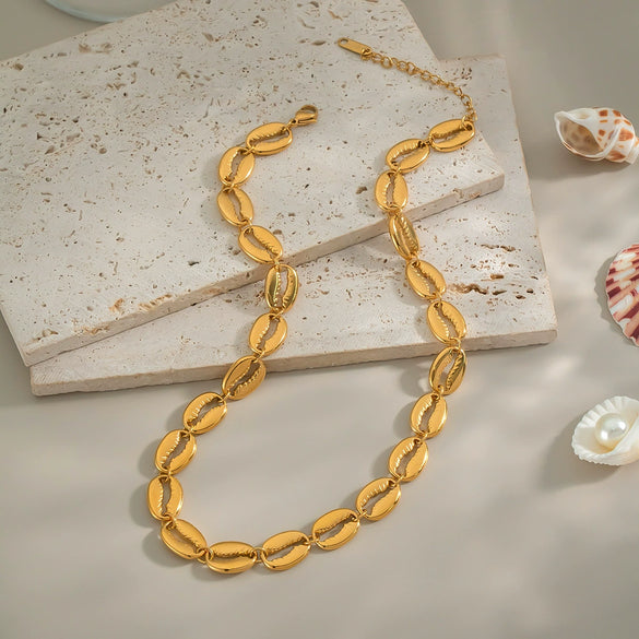 Women's Shell Necklace Clavicle Chain Bracelet In Beach Style Titanium Steel Geometric Pattern Pvd Vacuum Real Gold Electroplating Nonfading Waterproof