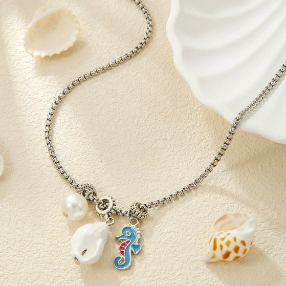Women's Shell Necklace Zinc Alloy Star Shape Pendant Double Layer Stacked Electroplating Imitation Pearl Minimalist Design