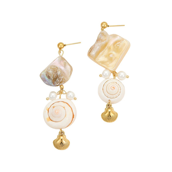 Women's Shell Pearl Tassel Stainless Steel 18K Electroplated Earrings