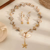 Women's Shell Stainless Steel Highend Ocean Style Electroplated Necklace And Earrings Jewelry Set With Ball Chain