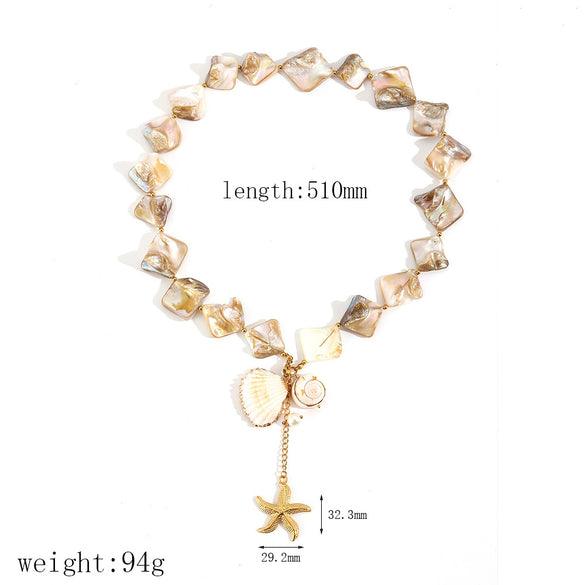 Women's Shell Stainless Steel Highend Ocean Style Electroplated Necklace And Earrings Jewelry Set With Ball Chain