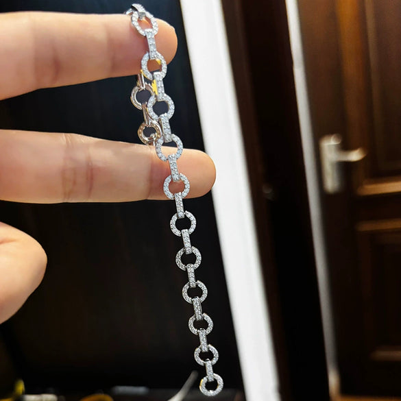 Women's Shining Allmatch Lucky Fourleaf Clover Prismatic Round Sterling Silver Niche Design Light Luxury Bracelet Set With Mosan Diamonds