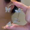 Women's Shining Butterfly Ear Clip Earrings With Gold Plated Artificial Gemstones Electroplated Metal Fairy Style Statement Jewelry
