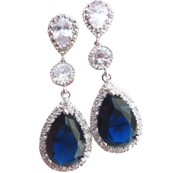 Women's Shiny Crystal Sapphire Alloy Earrings Minimalist Geometric Electroplated