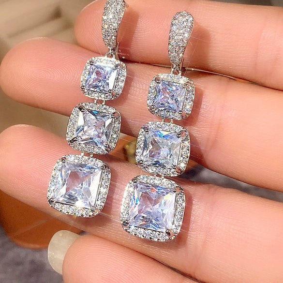 Women's Shiny Square Copper Zircon Geometric Earrings