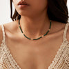 Women's Silver Ball Chain Natural Freshwater Pearl And Malachite Beaded Necklace Geometric Style Jewelry