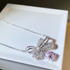 Women's 925 Silver Bow Water Drop Pendant Necklace With Full Diamond Inlay And Platinum Plating