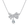 Women's 925 Silver Bow Water Drop Pendant Necklace With Full Diamond Inlay And Platinum Plating