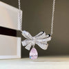 Women's 925 Silver Bow Water Drop Pendant Necklace With Full Diamond Inlay And Platinum Plating