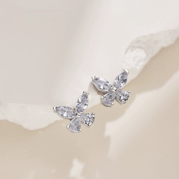Women's 925 Silver Butterfly Earrings With Diamond Zircon Electroplated