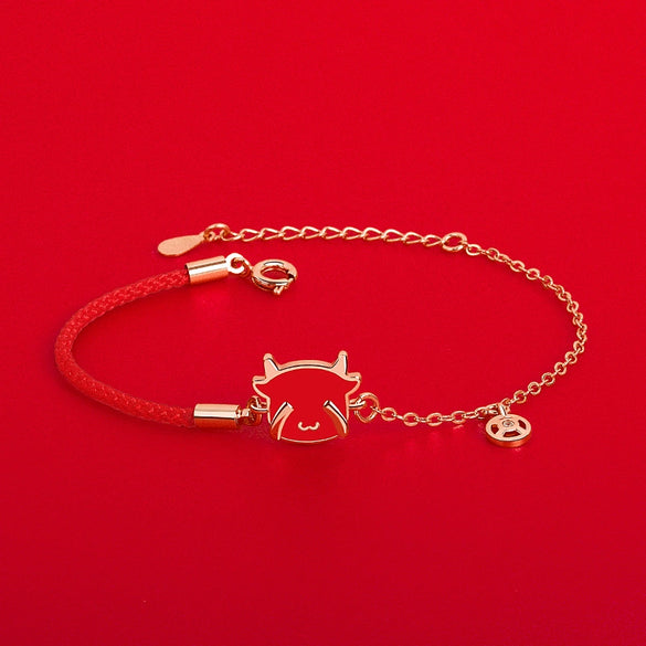 Women's 925 Silver Color Changing Zodiac Animal Bracelet Electroplated Cute Red Rope Hand Bracelet