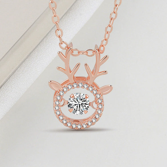Women's 925 Silver Deer Pendant Necklace With Zircon Electroplated Cross Chain Fashion Clavicle Necklace Gift
