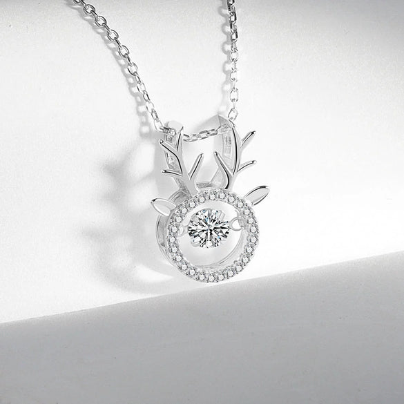 Women's 925 Silver Deer Pendant Necklace With Zircon Electroplated Cross Chain Fashion Clavicle Necklace Gift
