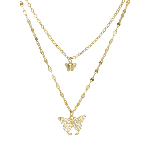 Women's 925 Silver Double Butterfly Necklace With Cross Chain Electroplated Fresh Style Pendant