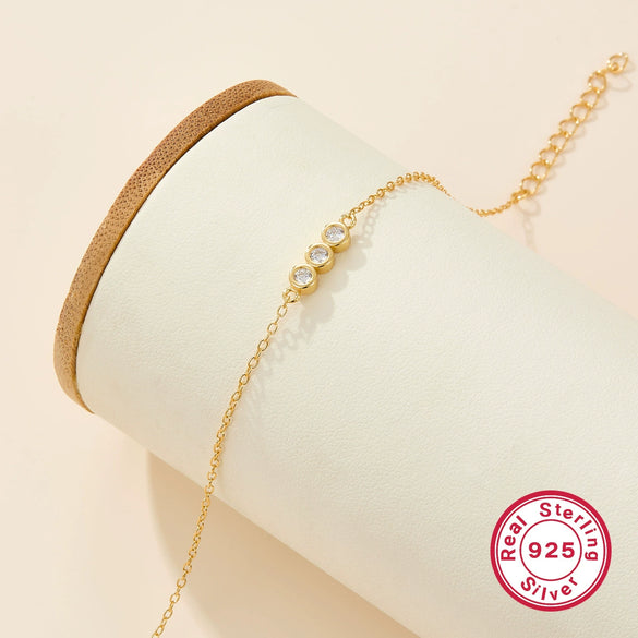 Women's 925 Silver Fashion Geometric Round Zircon Bracelet With Diamond Design