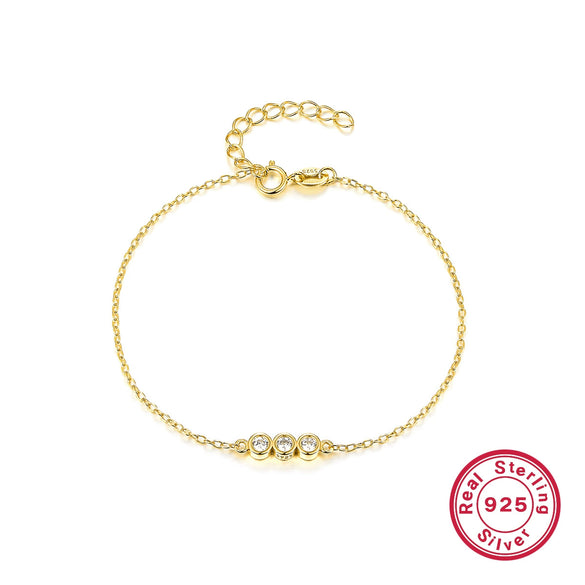 Women's 925 Silver Fashion Geometric Round Zircon Bracelet With Diamond Design