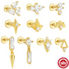 Women's Silver Flat Bottom Internal Thread Piercing Cartilage Ear Stud With Love Butterfly Stacked Design And Flower Pattern Electroplated